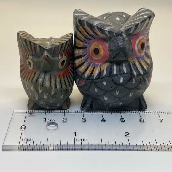 Hand carved wooden owl figurines - Picture 9 of 10